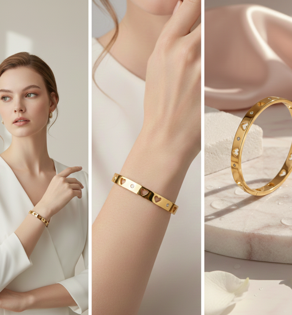 Pulsera Bangle Corazones Calados con Zirconias - LorPier