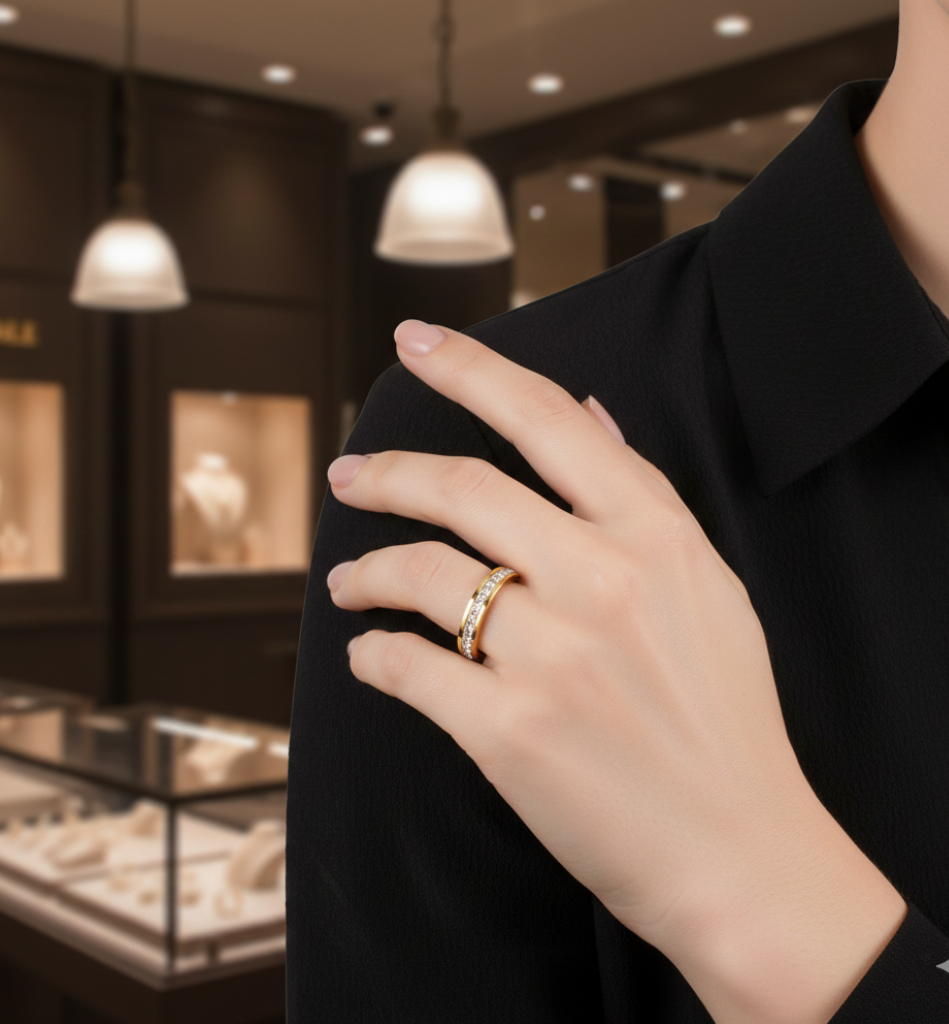 Anillo Alianza con Zirconias Incrustadas Baño Oro 18k - LorPier