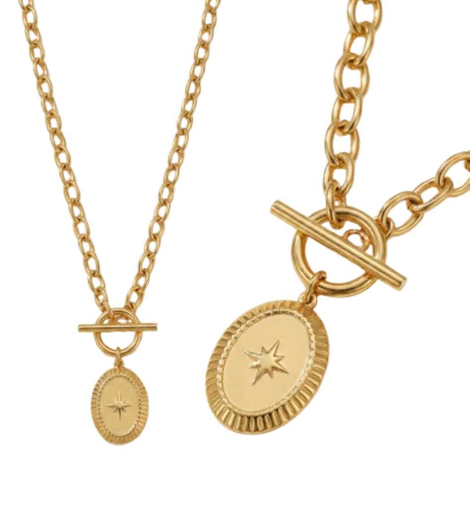 Collar Medallón Estrella con Cierre Toggle Baño Oro 18k - LorPier