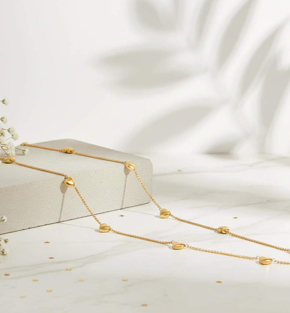 Collar Corazones Encadenados Baño Oro 18k - LorPier