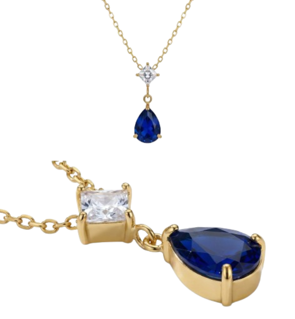 Collar Gota Zafiro Azul Baño Oro 18K - LorPier