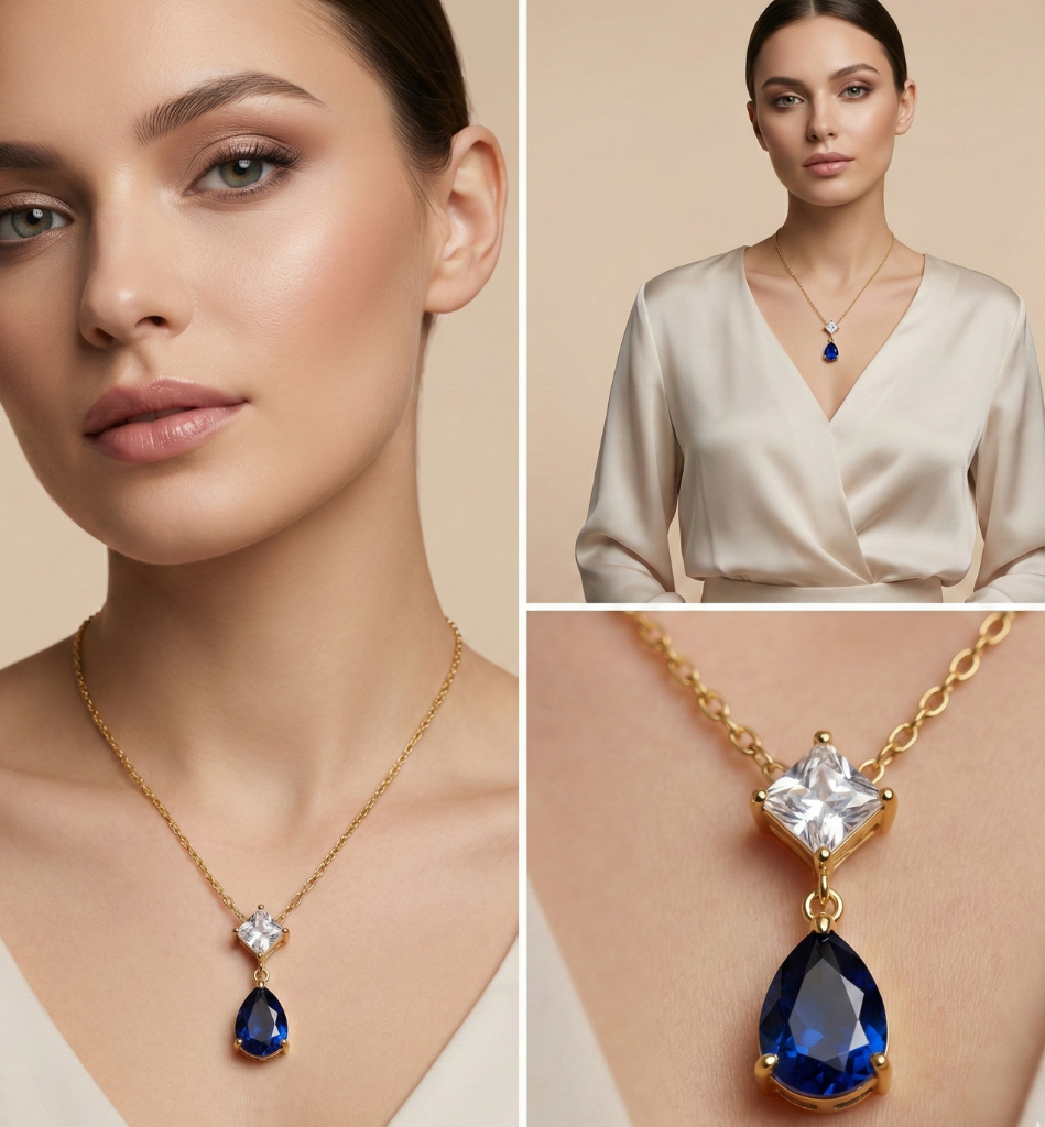 Collar Gota Zafiro Azul Baño Oro 18K - LorPier