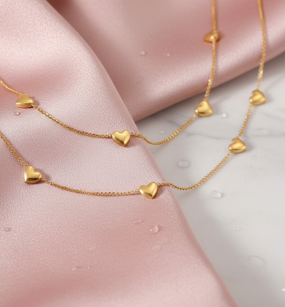 Collar Corazones Encadenados Baño Oro 18k - LorPier