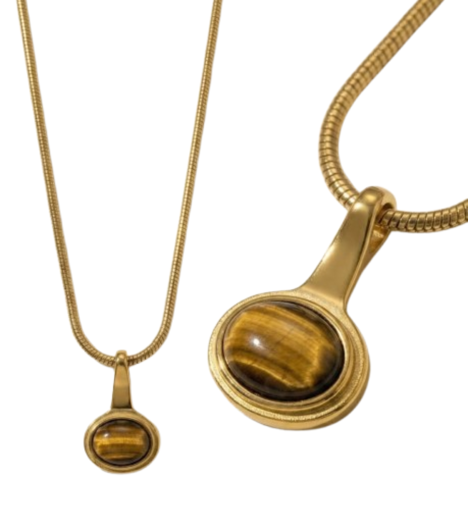 Collar Ojo de Tigre con Cadena Serpiente Baño Oro 18k - LorPier