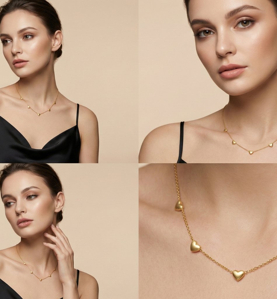 Collar Corazones Encadenados Baño Oro 18k - LorPier