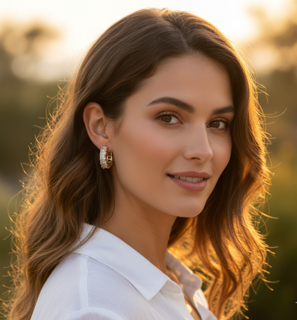 Pendientes Aro Huggie con Circonitas Baguette Baño Oro 18k - LorPier