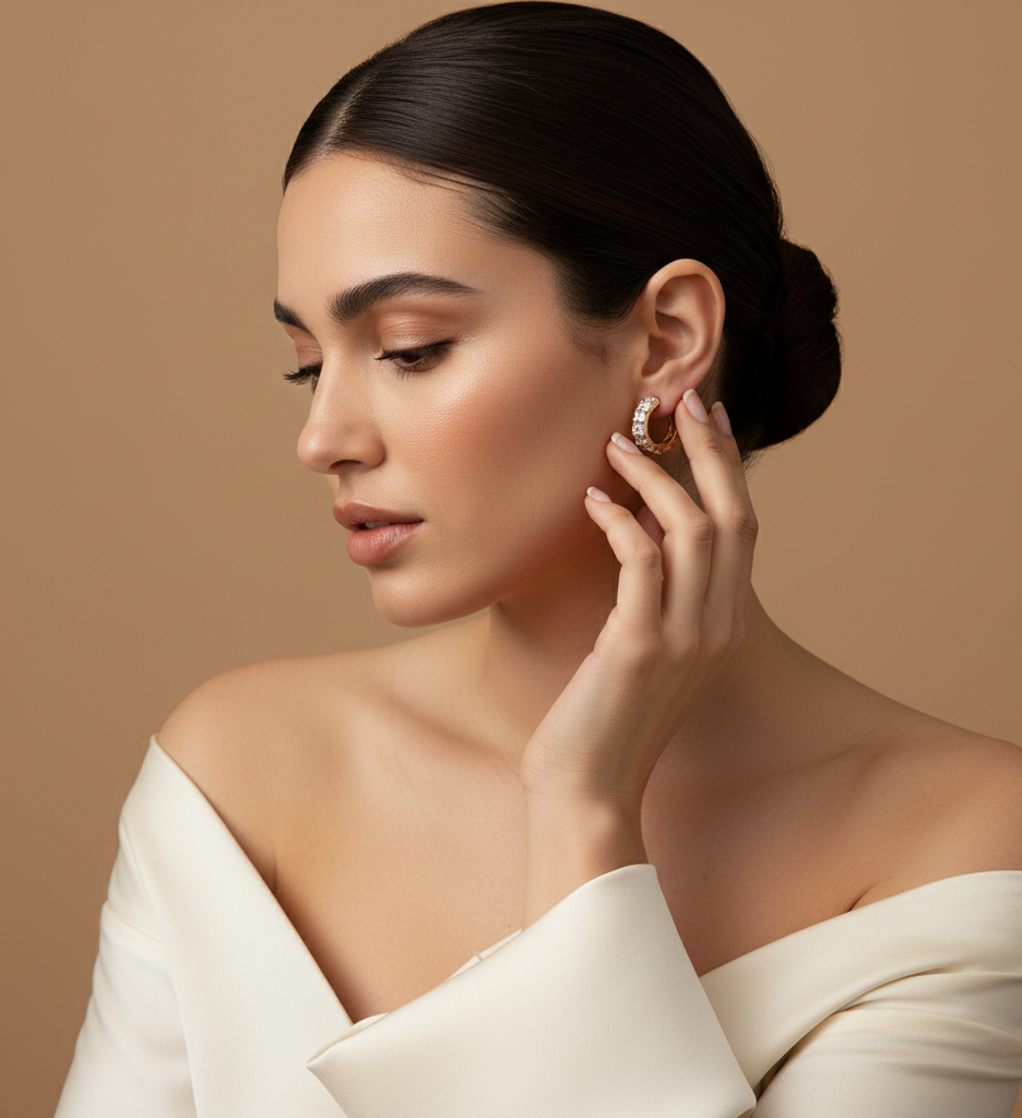 Pendientes Aro Huggie con Circonitas Baguette Baño Oro 18k - LorPier