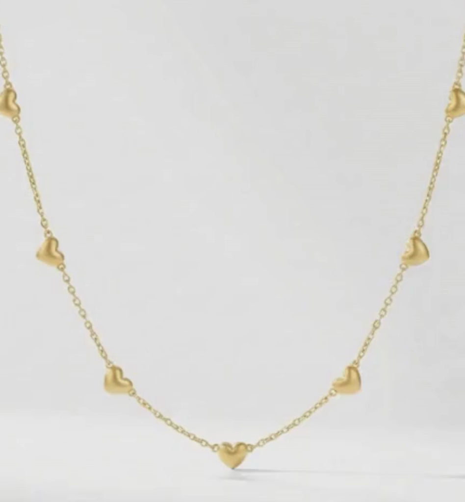 Collar Corazones Encadenados Baño Oro 18k